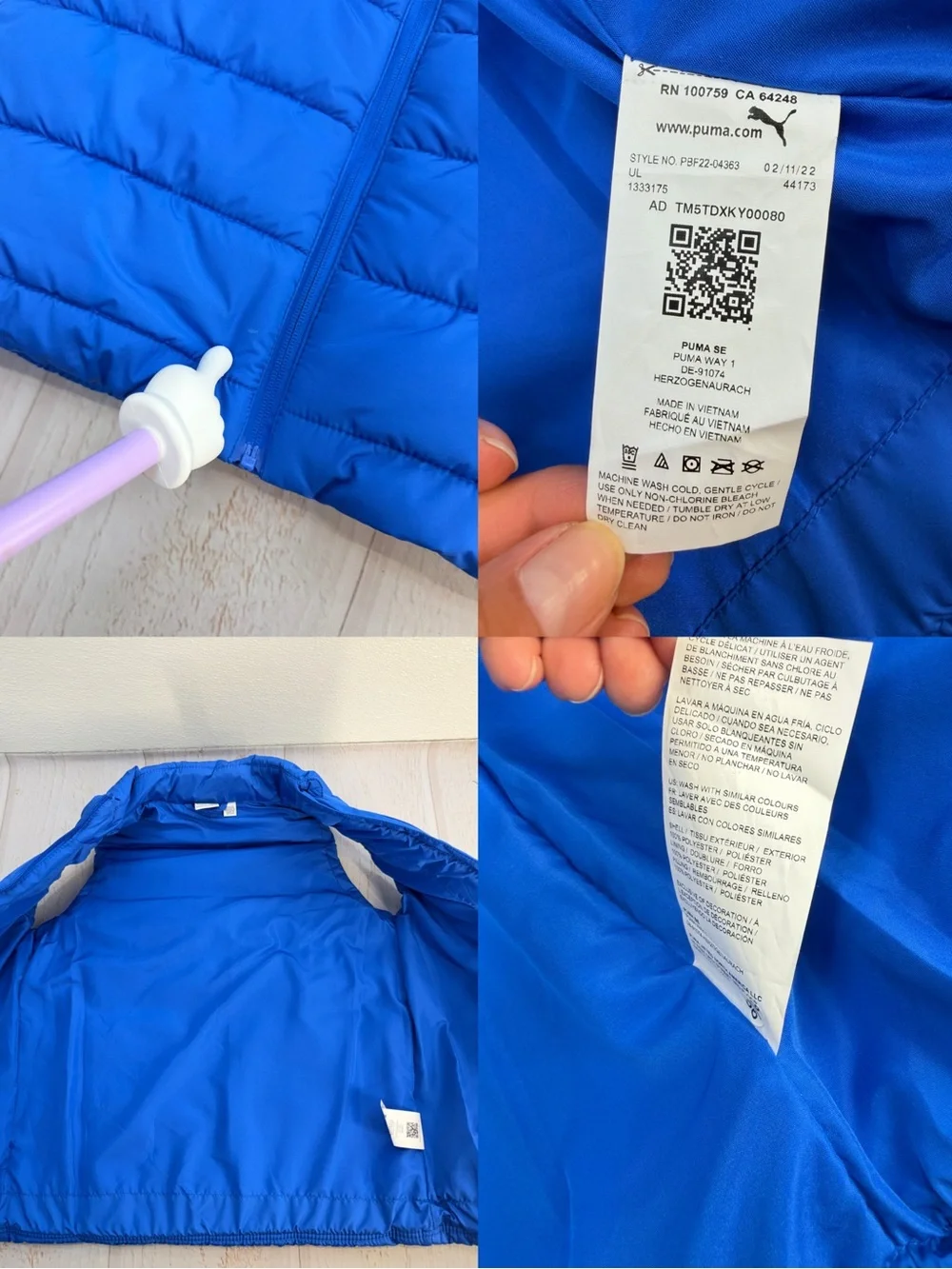 Puma Kids Puffer Vest Quilted Full Zip Blue Size M 10/12
